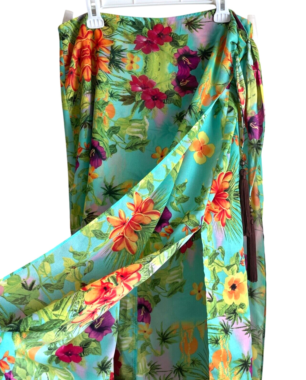 SOFT SURROUNDINGS Size Medium Tasseled Tropical Sarong Swimsuit Cover Wrap Skirt